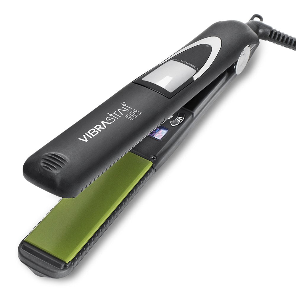 VIBRAstrait Pro vibrating flat iron front view for smoother, frizz-free styling.