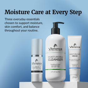 Vibriance bundle packaging display emphasizes clean, paraben-free skincare.