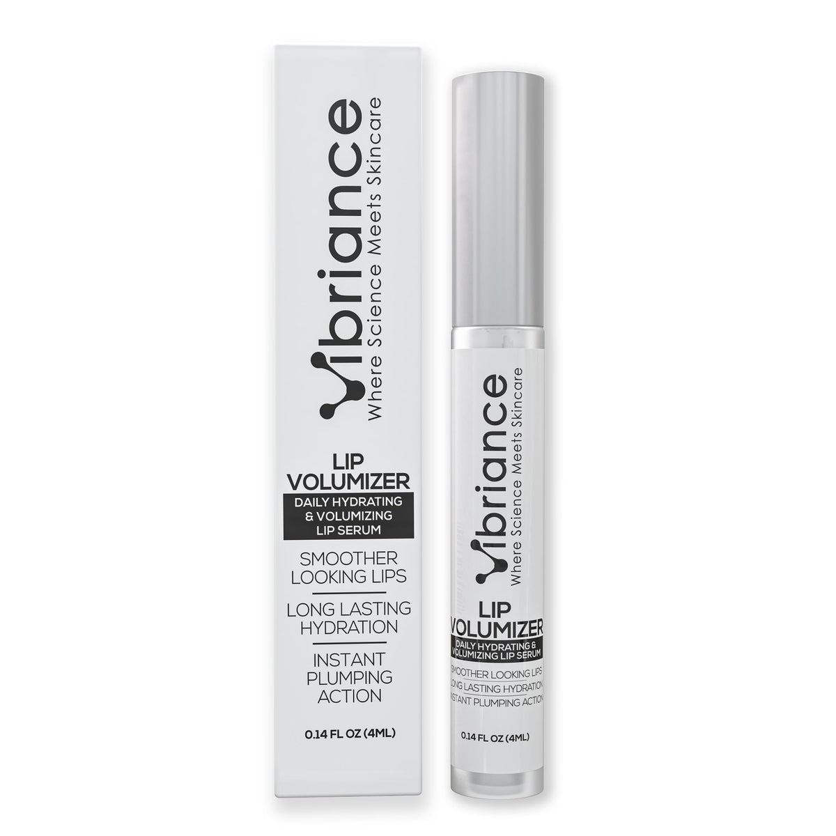 Vibriance Hydrating Lip Volumizer bottle cap close-up showing sleek design and soothing hydration.