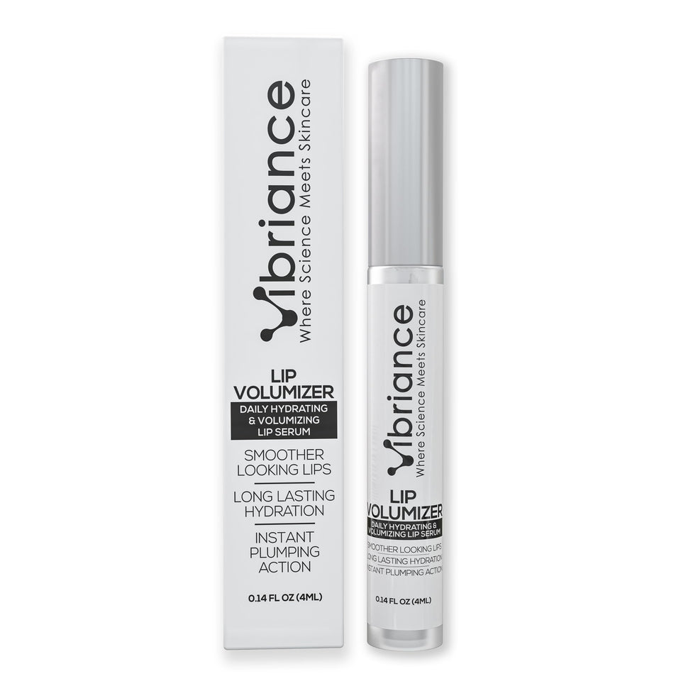 Vibriance Hydrating Lip Volumizer bottle cap close-up showing sleek design and soothing hydration.