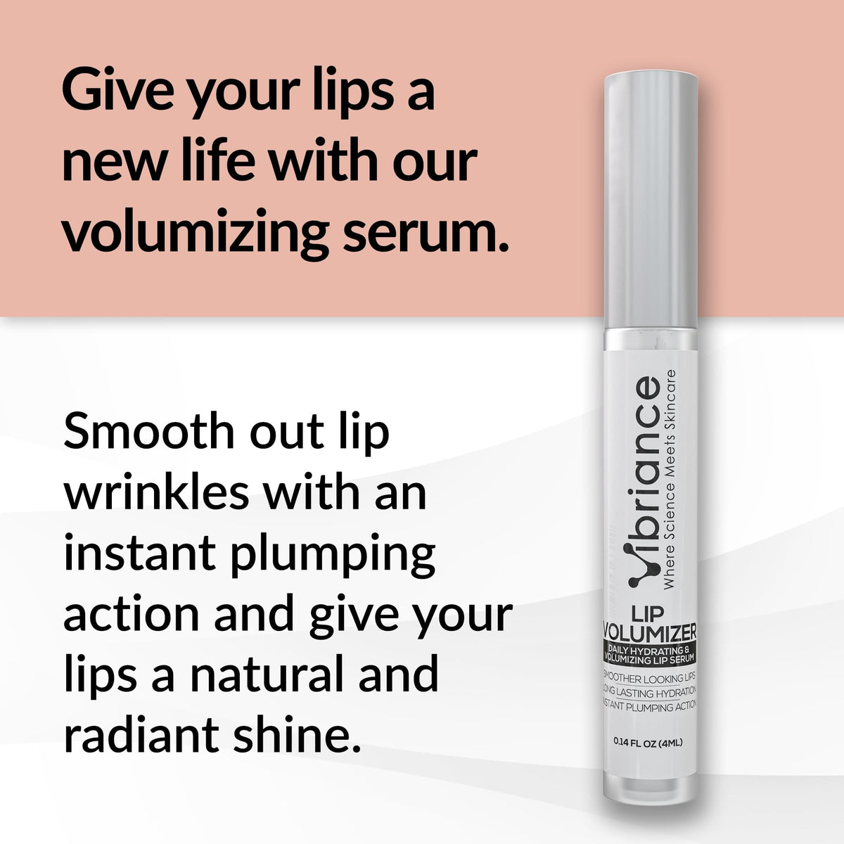 Vibriance Lip Volumizer transparent gloss swatch highlights a colorless finish for natural plumping.