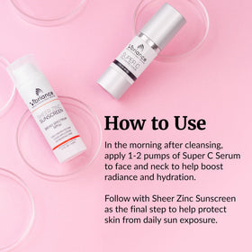 Vibriance Sheer Zinc SPF 50 sunscreen tube with clear finish.