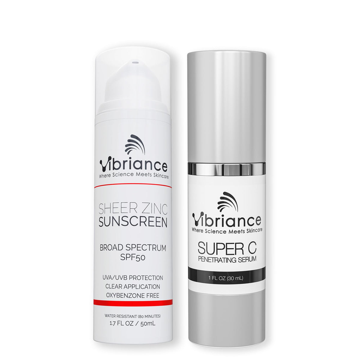 Vibriance Simple Skincare Essentials Bundle shot showing the complete set for easy daily care.