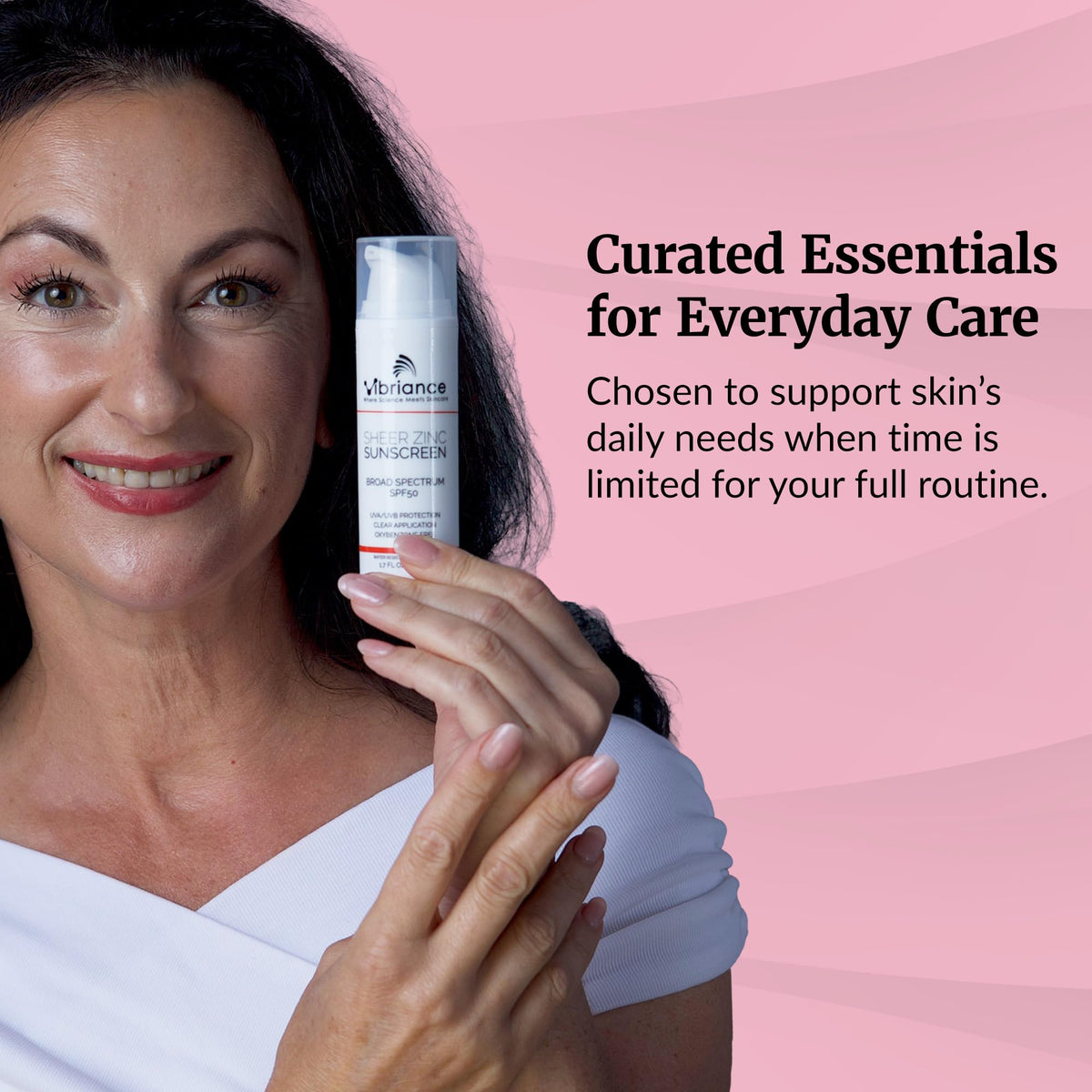 Vibriance Sunscreen application on skin showing seamless blend.