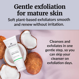 Vibriance Ultra-Gentle Face Scrub being applied with fingertips for even cleansing.