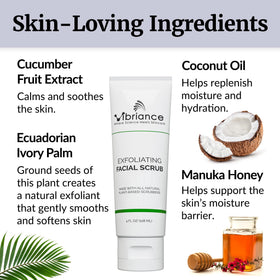 Vibriance Ultra-Gentle Face Scrub with cucumber extract for calming skin.