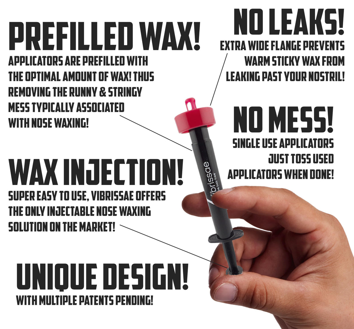 Vibrissae no-mess system close-up highlights mess-free nostril waxing