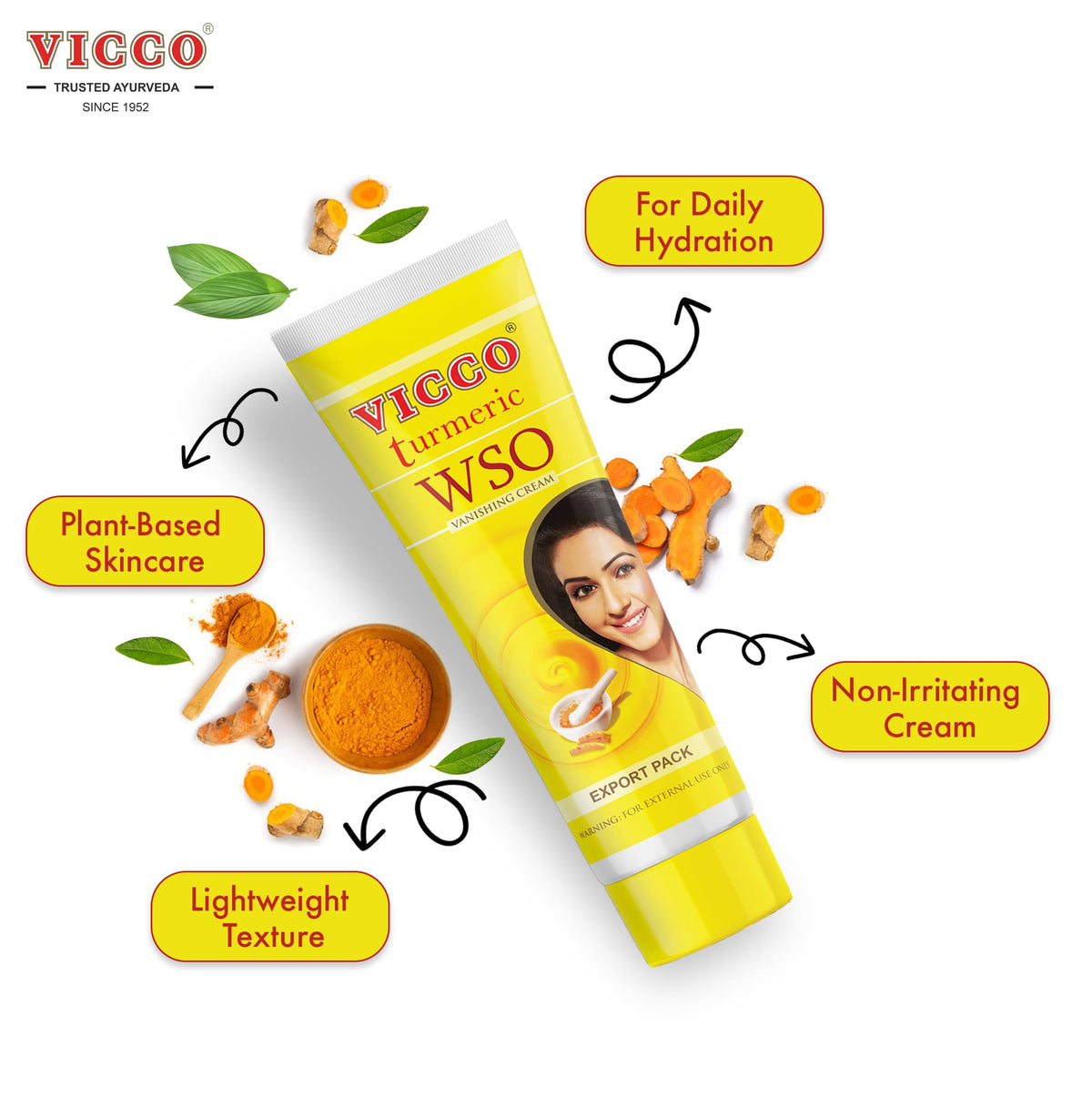 Vicco Turmeric WSO vanishing cream on hand demonstrates quick absorption.