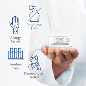 Texture of VICHY LiftActiv H.A cream showing skin-plumping effects.