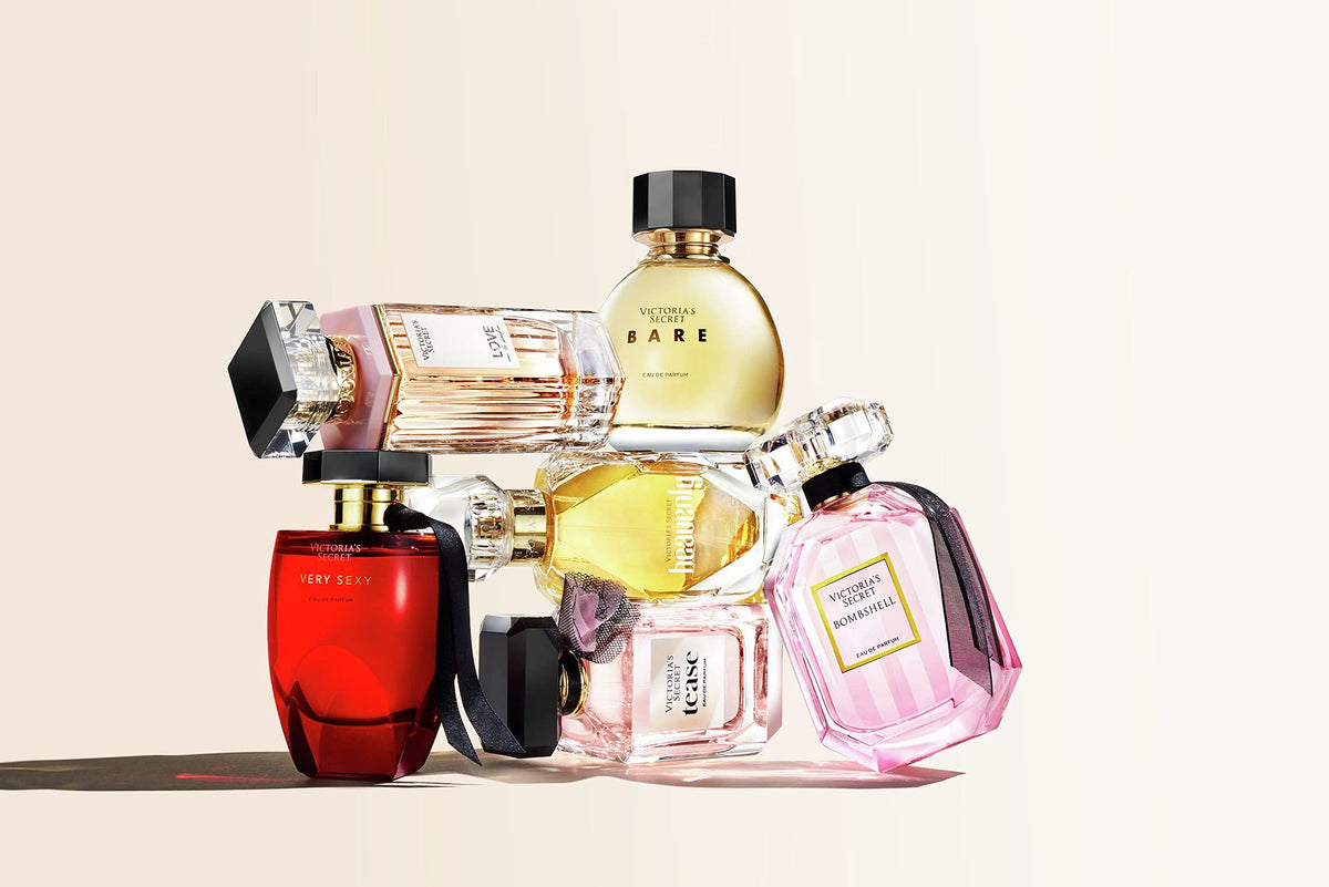 Victoria's Secret Bare bottle tilt view emphasizes elegant design and luxury fragrance.