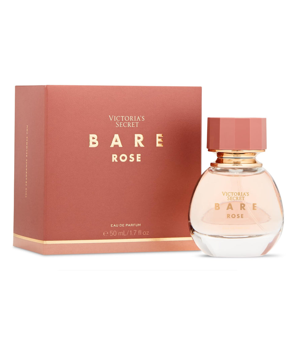 Victoria's Secret Bare Rose bottle close-up with warm floral design.