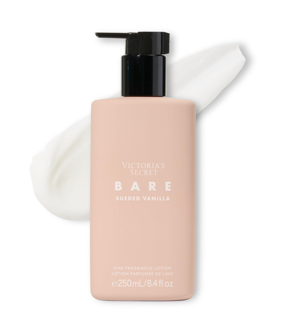 Victoria's Secret Bare Sueded Vanilla bottle with quick-absorbing fragrance lotion.