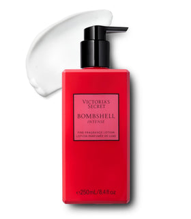 Victoria's Secret Bombshell Intense bottle with cherry note hints at lasting scent.