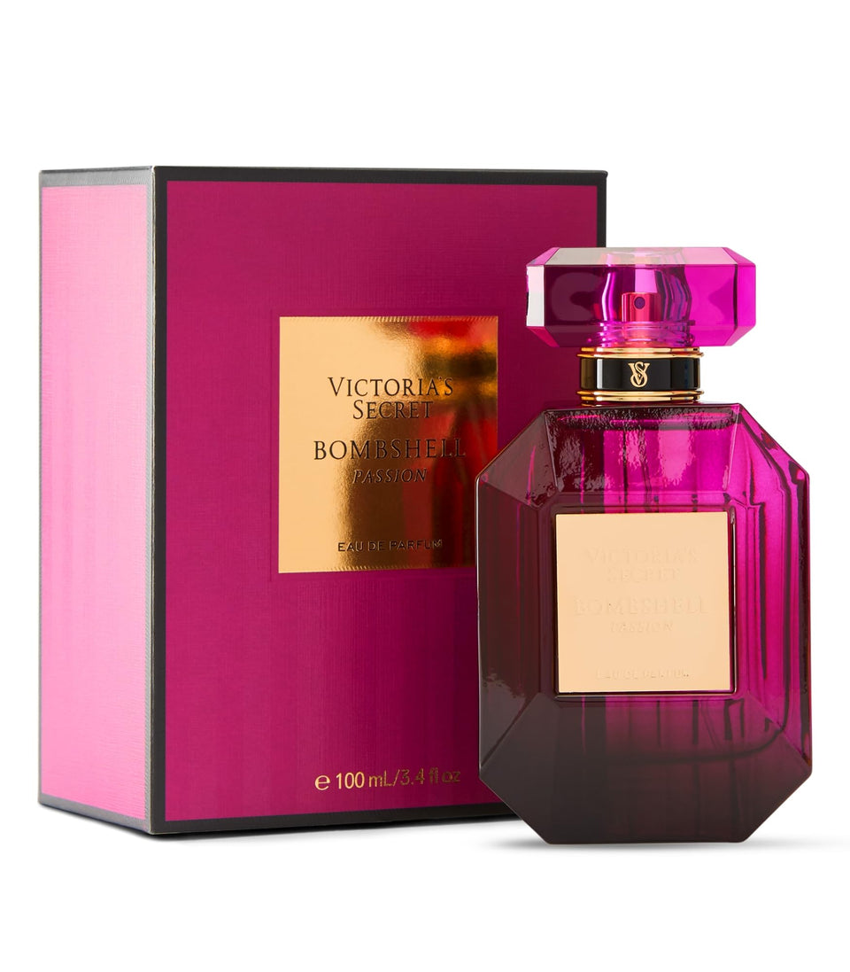 Victoria's Secret Bombshell Passion bottle front view, bold floral fragrance for confident days.