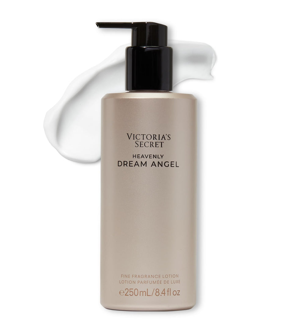 Victoria's Secret Dream Angel fragrance lotion bottle shows silky, quick-absorbing hydration for the skin.