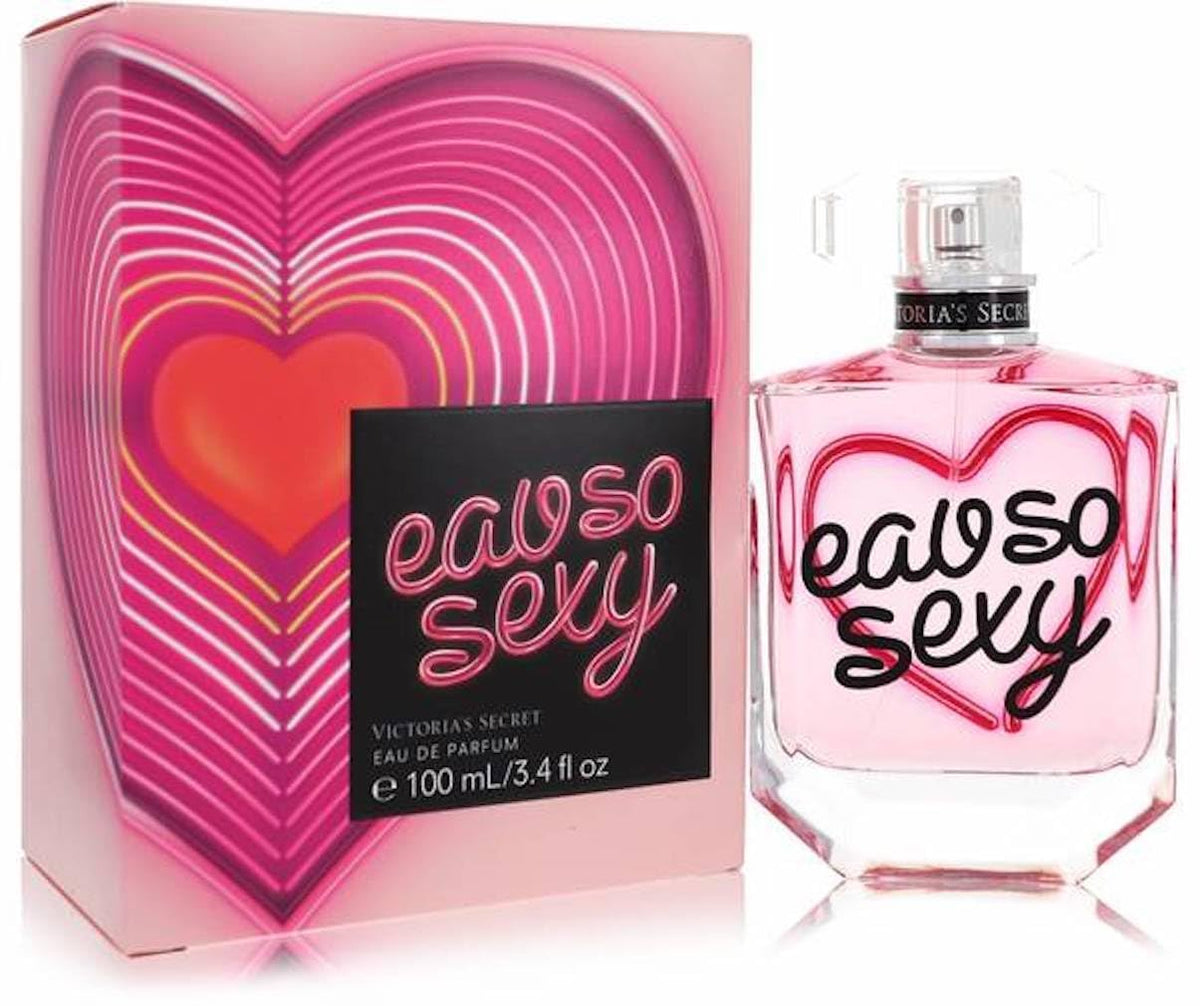 Victoria's Secret Eau So Sexy bottle front view with pink accents and lasting scent.
