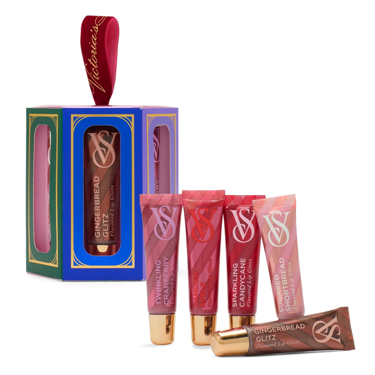 Victoria's Secret lip gloss in Crushed Candycane for festive peppermint shine