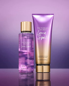 Victoria's Secret Love Spell trio-pack shown, great value for ongoing scent refresh.