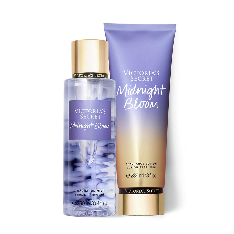 Victoria's Secret Midnight Bloom Mist bottle showing moon flower notes for evening wear