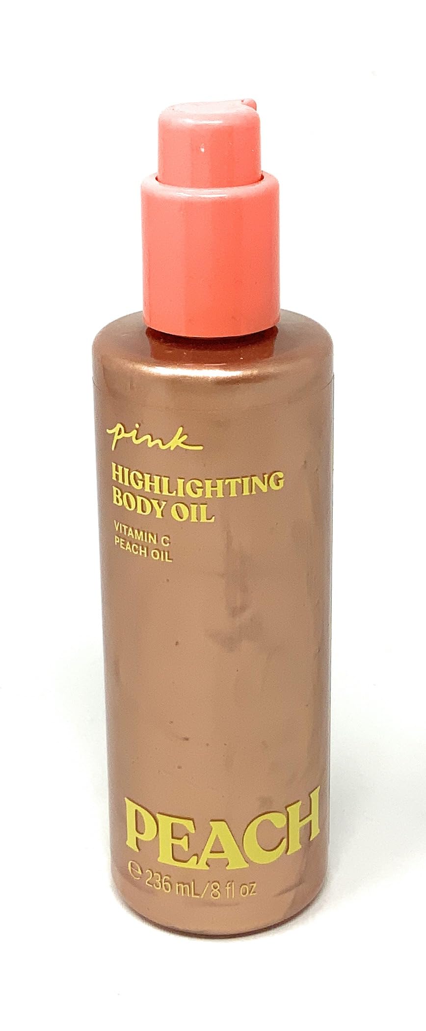 Victoria's Secret PINK Peach Highlighting Body Oil bottle front showing glow-ready formula