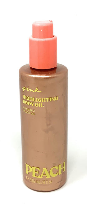 Victoria's Secret PINK Peach Highlighting Body Oil bottle front showing glow-ready formula