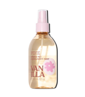Victoria's Secret PINK Vanilla Hair and Body Mist bottle close-up, premium scent