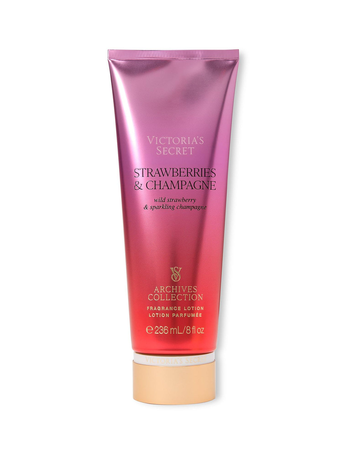 Victoria's Secret Strawberries and Champagne lotion cap closeup highlighting premium packaging