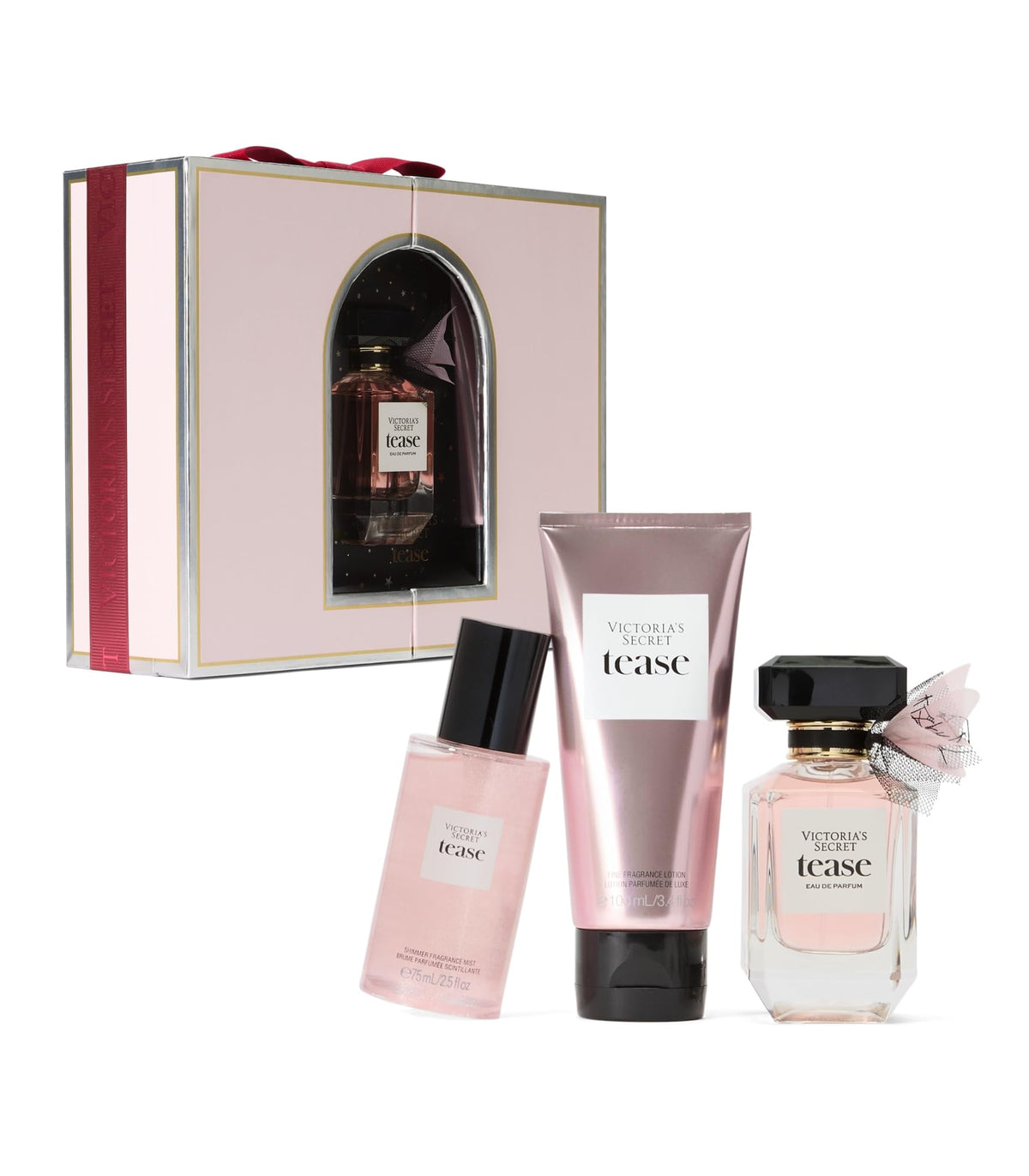Victoria's Secret Tease 3-piece Luxe Set bottle on display, travel-ready glamour.