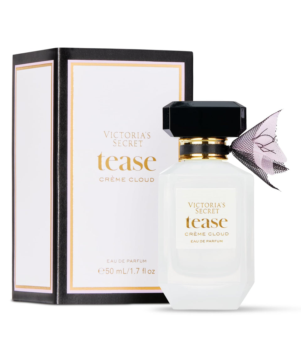 Victoria's Secret Tease Creme Cloud bottle closeup highlighting vanilla meringue note.