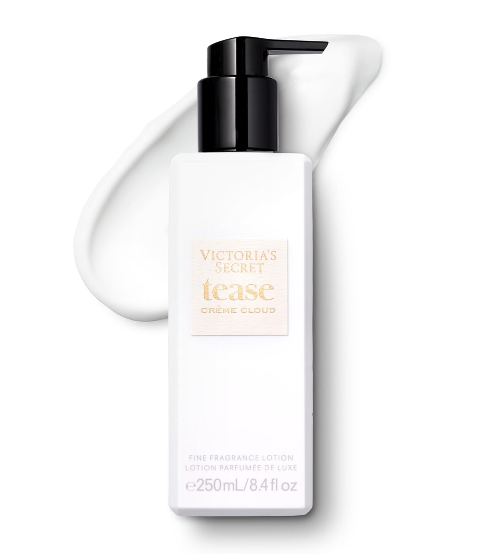 Victoria's Secret Tease Creme Cloud bottle closeup for a soft, airy fragrance.