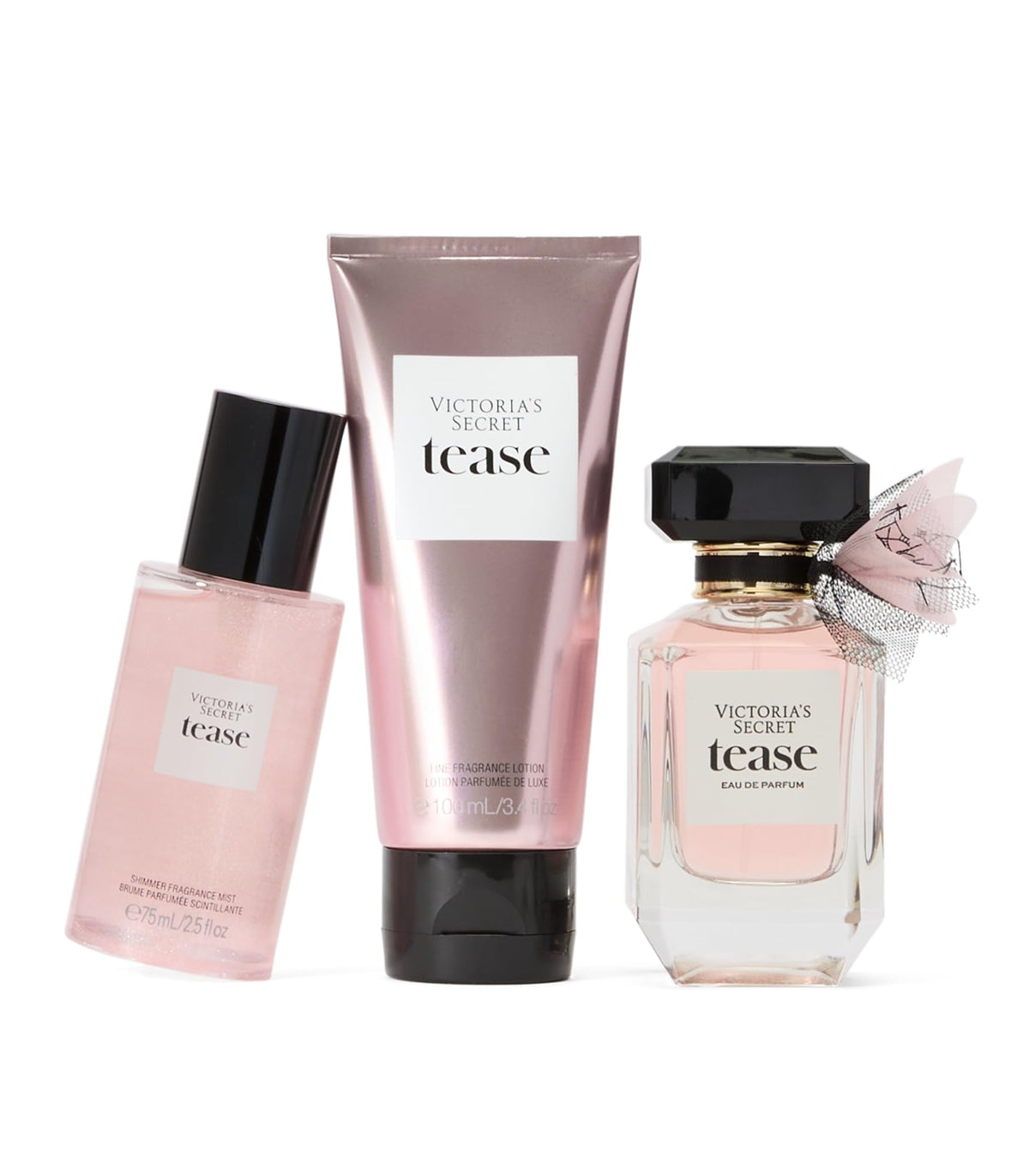 Victoria's Secret Tease Eau de Parfum bottle highlights warm gourmand scent for special occasions.