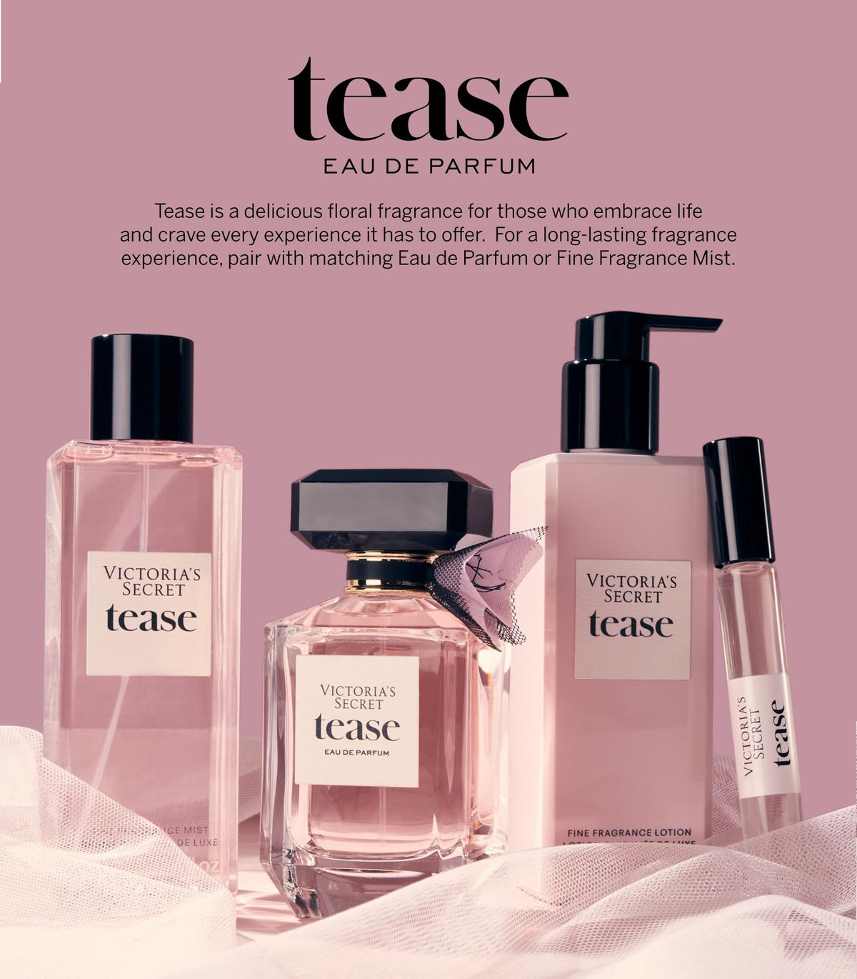 Victoria's Secret Tease shimmer mist bottle adds a sparkling finish and subtle scent layer.
