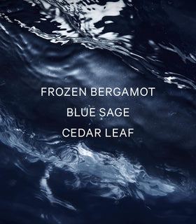 Close-up of VS Him Deepwater lotion texture indicating fast-absorbing hydration.