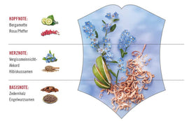 Close-up of bergamot and pink pepper notes in Forget Me Not EDT