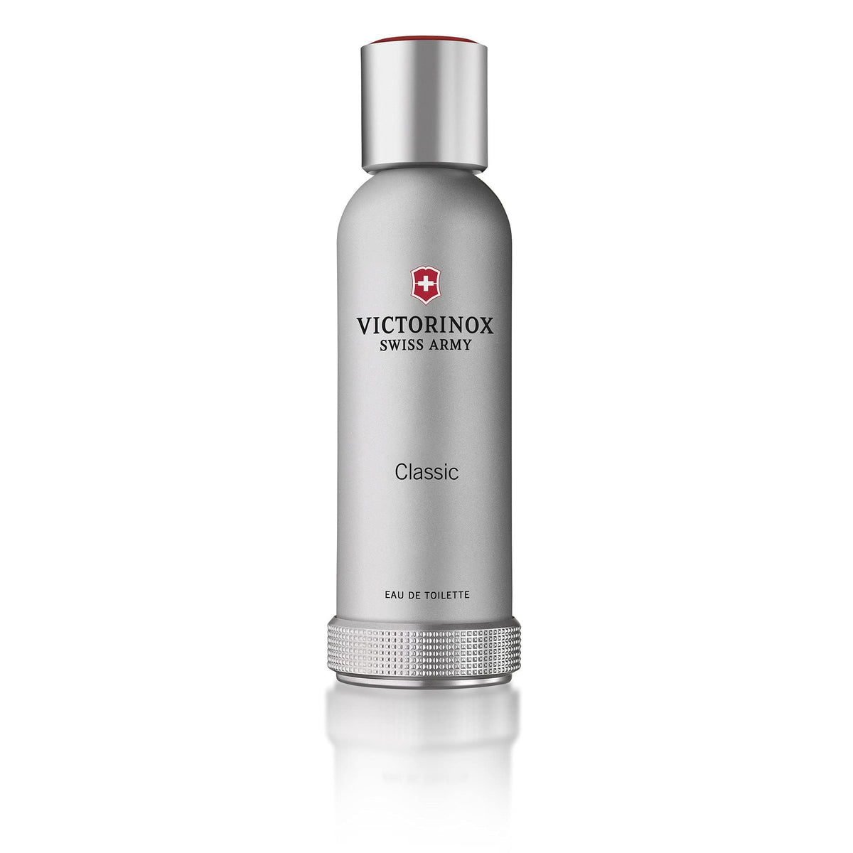 Victorinox Swiss Army for Men bottle closeup highlights elegant design and versatile scent for all-day use.