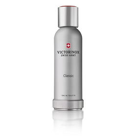 Victorinox Swiss Army for Men bottle closeup highlights elegant design and versatile scent for all-day use.