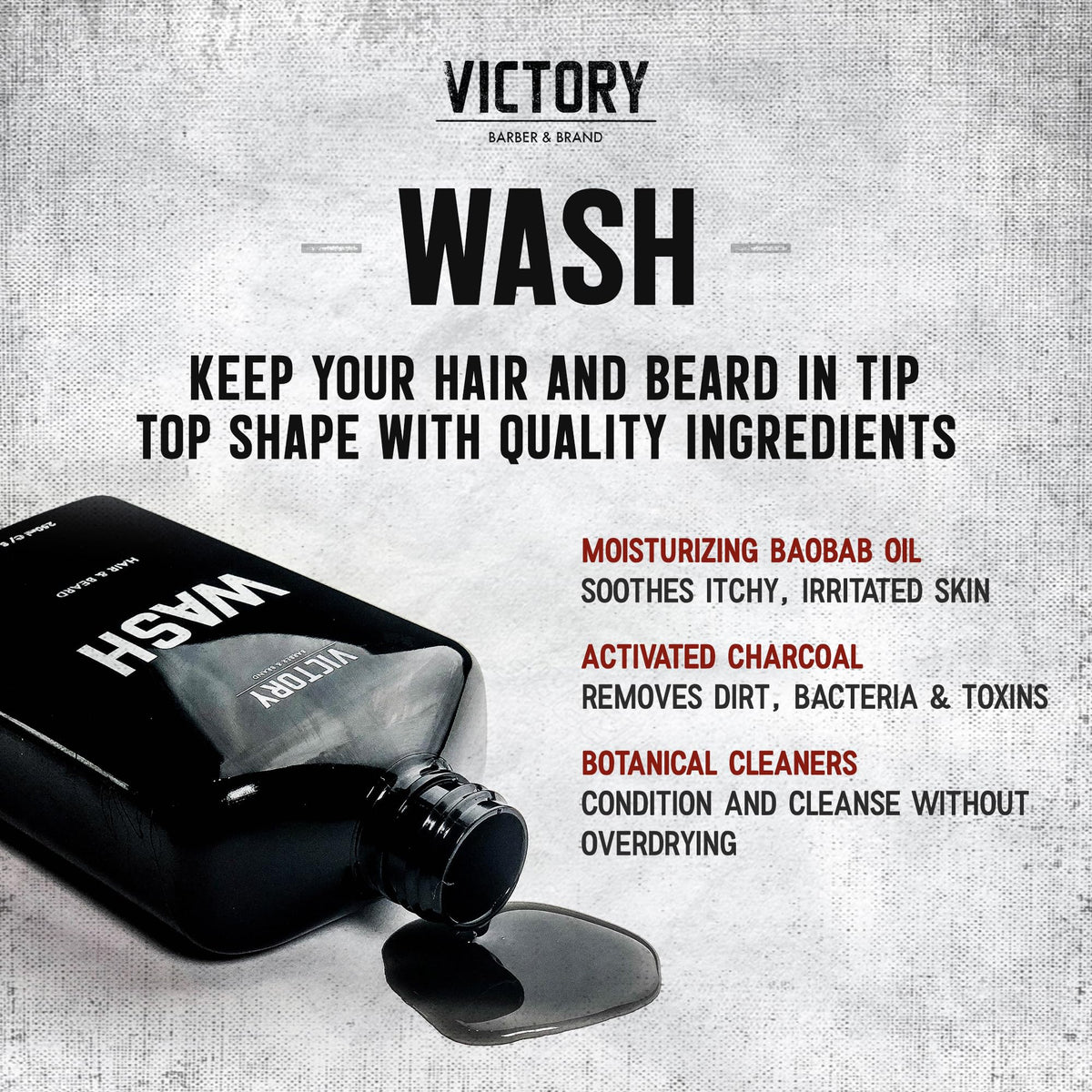 Victory Barber & Brand Beard Wash rinse motion for clean beard and hair.