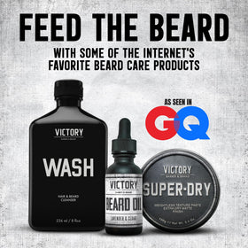 Victory Barber & Brand Beard Wash USA-made stamp reinforces quality and local craft.