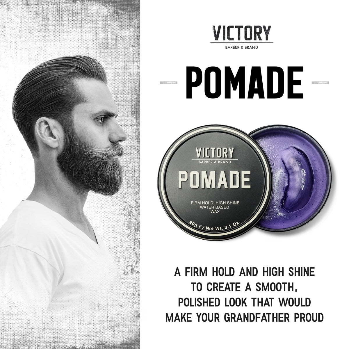 Victory Pomade being applied on hair for strong hold and shine.