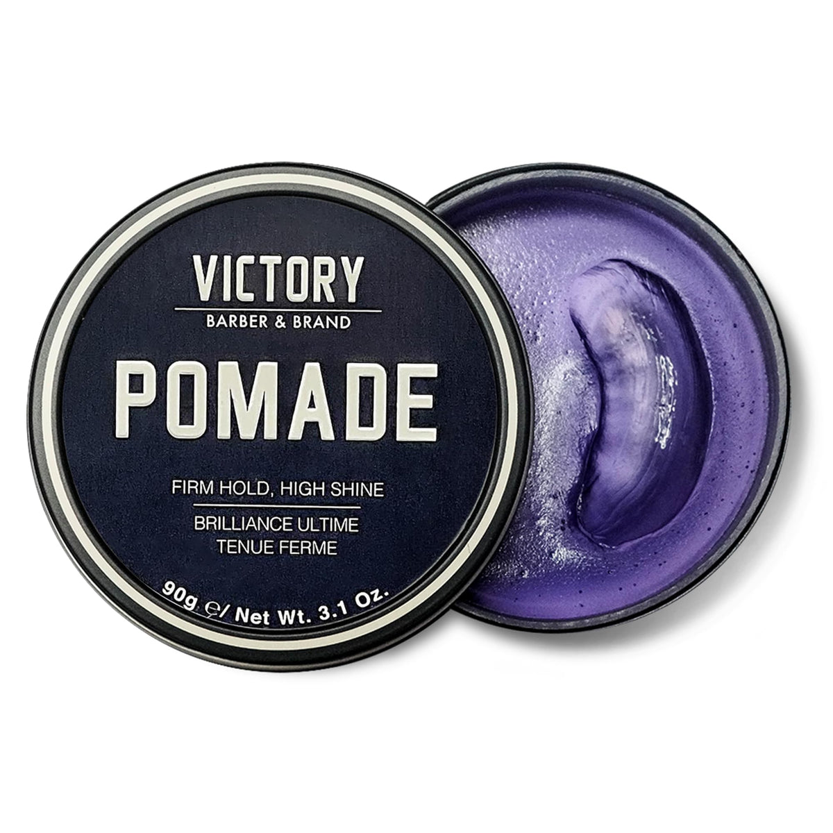 Victory Pomade jar with high-gloss finish for a polished look.