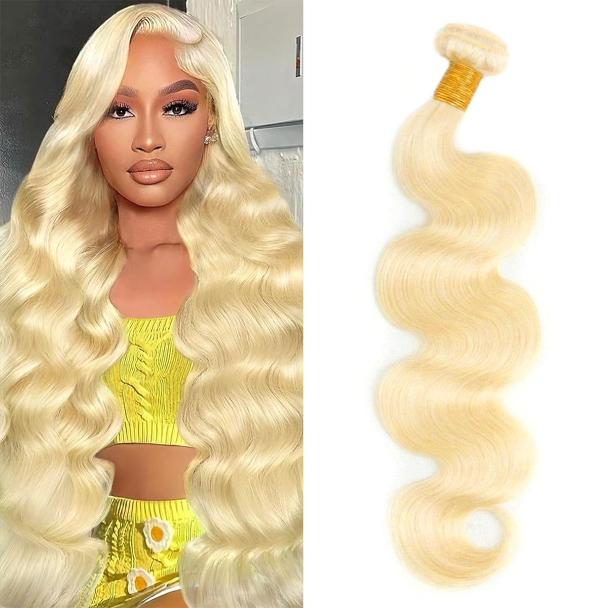 VICYAO 613 blonde body wave bundle 26inch showing long natural texture for blending.