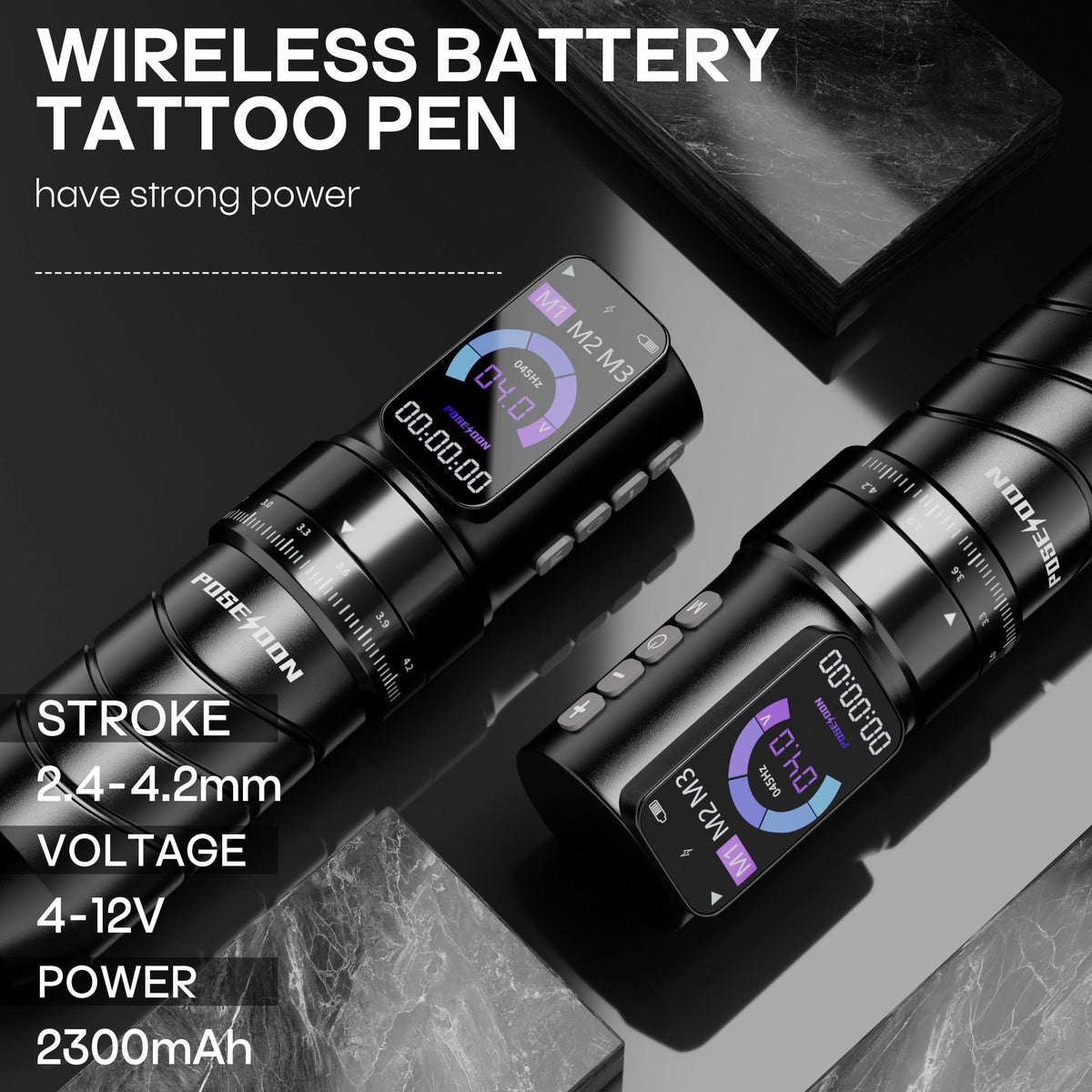 Vidattx Poseidon battery pack provides long-lasting power for extended tattooing.