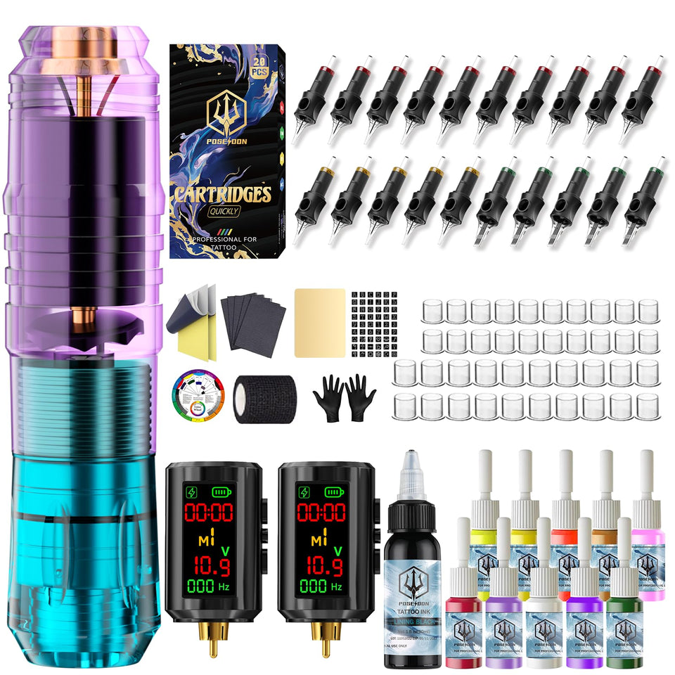 Vidattx Poseidon tattoo kit packaging, an all-in-one starter set for beginners.