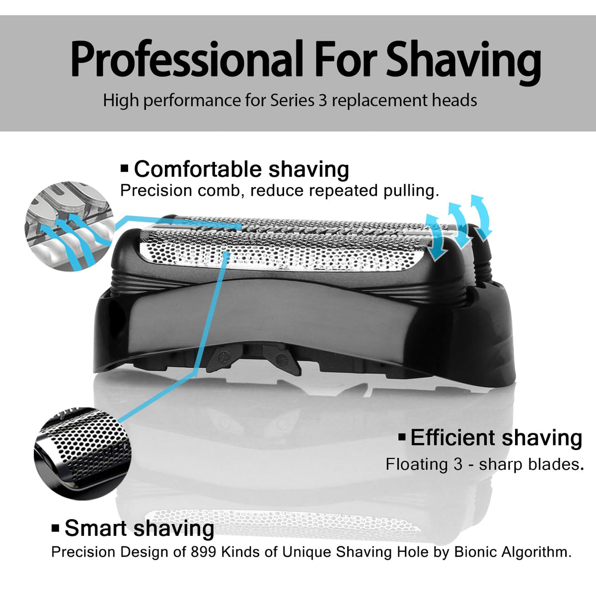 VIDSA S3 replacement head – closeup of floating blade technology for comfort