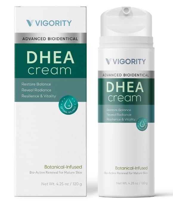 Vigority DHEA cream tube close-up for daily topical use.