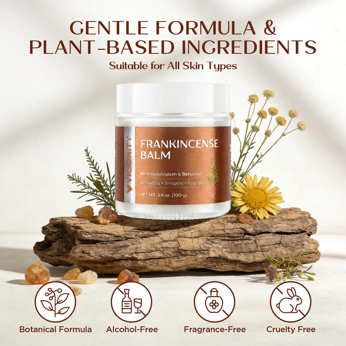 Vigority Frankincense Balm natural ingredients like calendula and shea