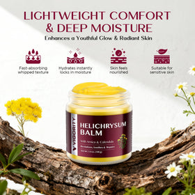 Vigority Helichrysum balm applied to forearm showing lightweight coverage