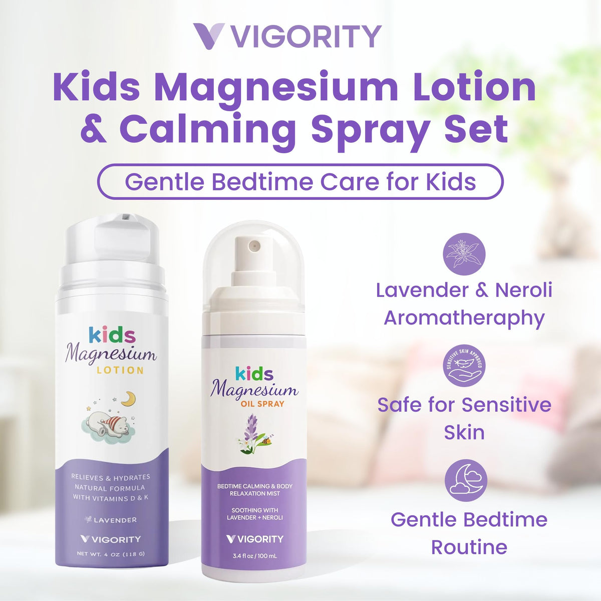 Vigority Kids Magnesium Lotion close-up showing silky texture for nightly massage