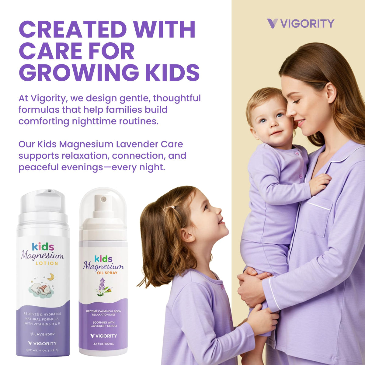 Vigority Kids dermatologically tested formula label indicates gentle, safe ingredients