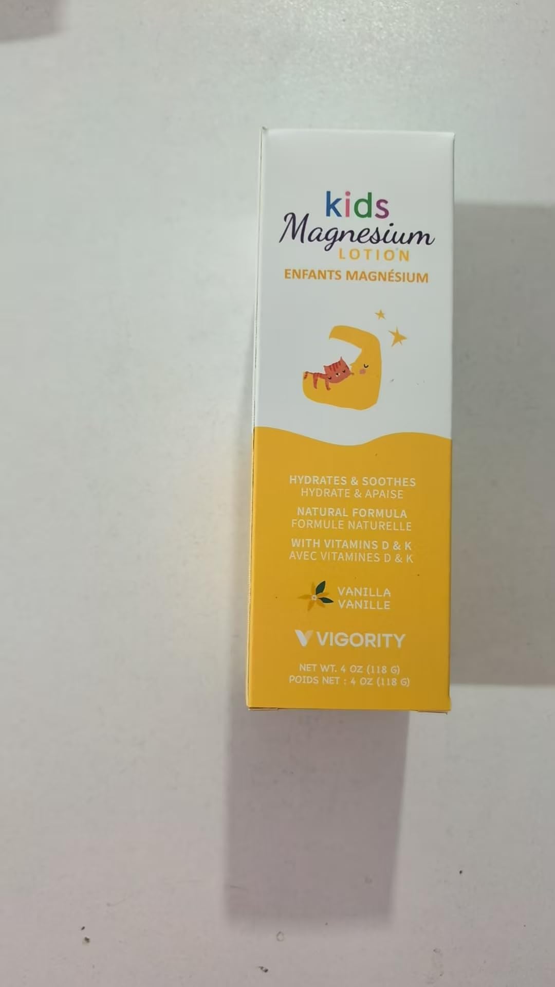 Vigority magnesium lotion packaging label emphasizing gentle formula